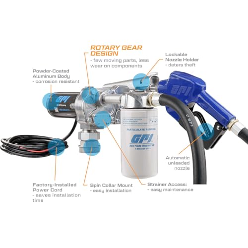 GPI - M-150 Series Fuel Transfer Pump, Automatic Shut-Off Nozzle with Filter Kit, 15 GPM, 12 Volt (110612-03) - style: Automatic Nozzle, Filter Kit