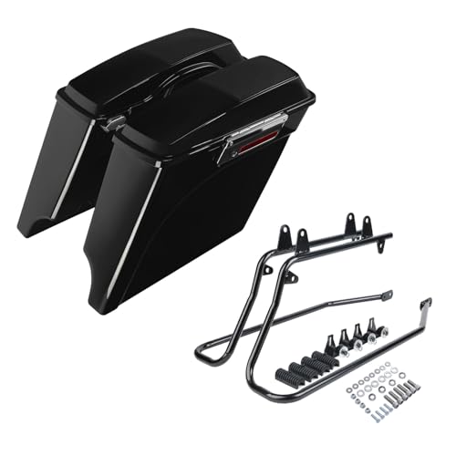 TCMT 5" Extended Saddlebag Speaker Lid & Conversion Bracket Fit For Harley Softail Heritage Deluxe Models 1984-2017 (except Deuce & Slim Models) - color: Black Conversion Brackets, size: Style E(Chrome Latches 6X9" Speaker Lids)