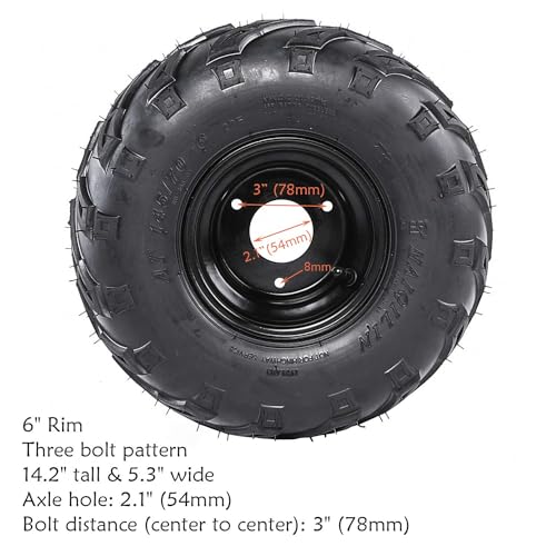 TWO Wheels 145/70-6 Tubeless Wheel Tires with 6'' Rims 3 Bolt Pattern for 50cc 70cc 90cc 110cc 125cc ATV Go Kart UTV Quad Bike 4 Wheelers (2)