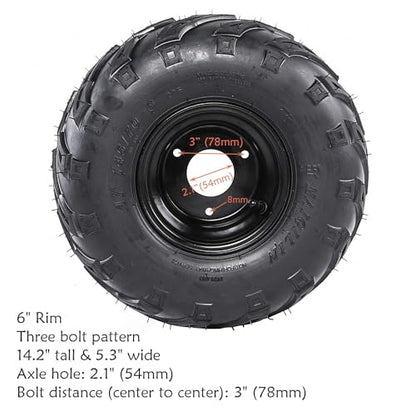 TWO Wheels 145/70-6 Tubeless Wheel Tires with 6'' Rims 3 Bolt Pattern for 50cc 70cc 90cc 110cc 125cc ATV Go Kart UTV Quad Bike 4 Wheelers (2)