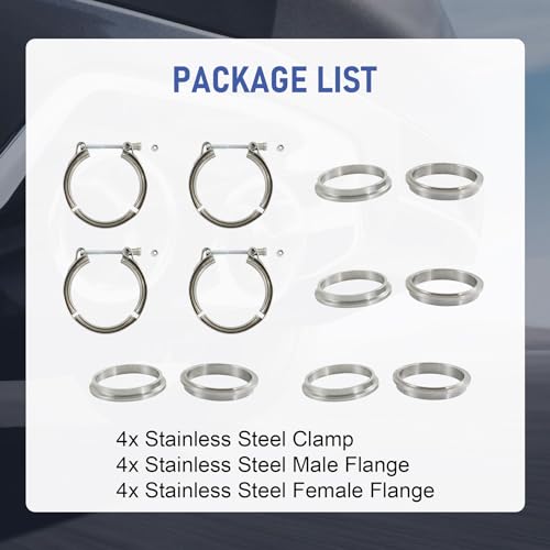 3.5" V Band Clamp w/Flange 4PCS Stainless Steel For Turbo Exhaust Downpipes - color: 4 Pcs, size: 3.5"