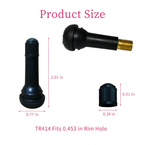 120Pcs TR414 Tubeless Valve Stems, Black Rubber Snap-in Valves Tubeless Tire Valve Stems Replacement for Tubeless 0.453 inches Rim Holes on Standard Auto Tires - size: TR414-120pcs