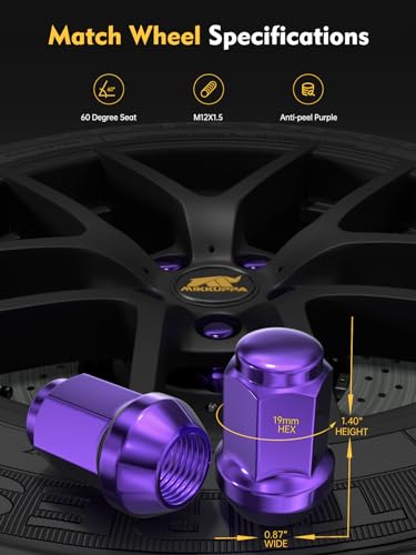 MIKKUPPA M12x1.5 Purple Lug Nuts - Replacement for 2006-2020 Ford Fusion, 2000-2019 Focus, 2001-2023 Escape Aftermarket Wheel - 20pcs Closed End Lug Nuts - color: Purple, size: M12x1.5