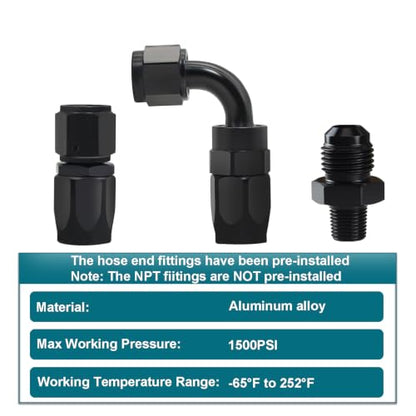 2FT Assembled 6AN Fuel Line Kit CPE with Fittings(0°+90°, 1/4" NPT) - size: 2ft(0°+90°) & 1/4 NPT Fittings