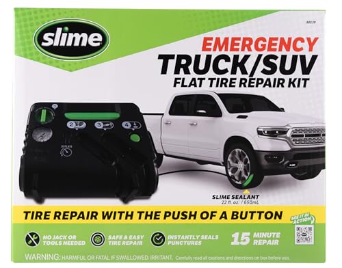 Slime 50139 Flat Tire Puncture Emergency Kit, Includes Sealant and Tire Inflator Pump, Analog, Suitable for Cars and Other Highway Vehicles, 10 Min Fix - size: No Size