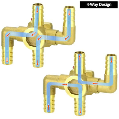 QWORK Solid Brass 5/8" 4-Way Heater Control Valve with Switch, 16mm Hose Barb Automotive Bypass