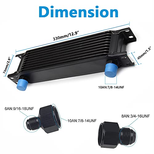 10 Row AN10 10AN Transmission Oil Cooler Kit Stacked Plate With 6AN 8AN Adapter Universal Engine Transmission British Radiator Oil Cooler Condenser Aluminium Alloy Black - size: 10 row