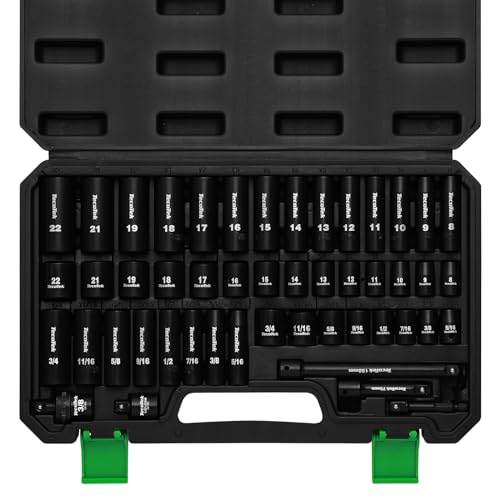 TecoTek 3/8" Drive Impact Socket Set, 49-Piece SAE (5/16"-3/4") and Metric (8mm-22mm), 6 Point, Cr-V, Extension Bars, 1/2" F to 3/8" M Reducer, Universal Joint and Power Drill Adapter - style: 3/8" Drive 49pcs Impact Socket Set