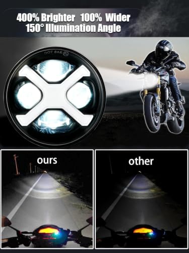 5-3/4 5.75" X-Style Motorcycle Headlight Red DRL Compatible with Sportster Iron 883 SuperLow XL883 XL1200,Softail Springer, Dyna Street Bob Low Rider - color: Red