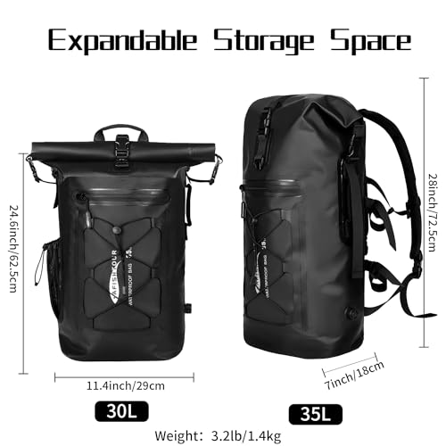 50L Waterproof Motorcycle Saddlebags and 35L Waterproof Backpack for Men and Women - Heavy Duty Roll-Top Floating Dry Bag Backpack for Kayaking, Boating