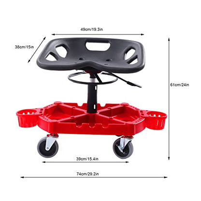 Roller Seat, 330lbs Loading Capacity Rolling Garage Stool with 4 Wheels & Underside Organize Tool Tray Car Detailing Creeper Seat 19.69-25in Height Adjustable for Workshop, Home