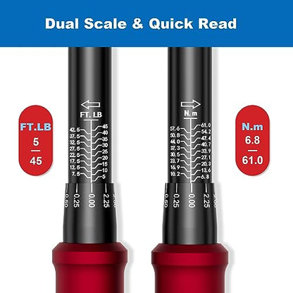 SUERCUP 3/8-Inch Drive Click Torque Wrench - 5-45 Ft-Lb/6.8-61Nm, Dual-Direction Adjustable 72 Tooth Click Torque Wrench for Bike, Motorcycle and Car Repair (Pack of 2) - size: 3/8" 5-45 Ft.Lb/6.8-61 N.m (Pack of 2)