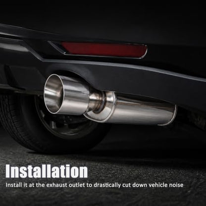 Catekro Exhaust Muffler 2.5" Inlet 4" Outlet 21.3" Length Reduce Noise - color: 1 Inlet to 1 Outlet