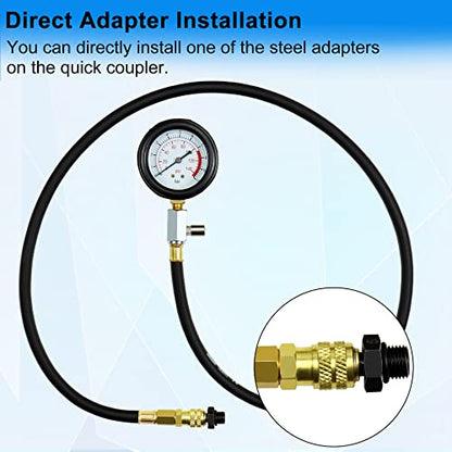 JoyFans Oil Pressure Tester Tool, 0-140PSI Oil Pressure Gauge Kit for Fuel System Mechanical Sensor Engine Cylinder Compression Test with Hose Adapters for Cars ATVs Trucks Use Red Case - color: Red Suitcase