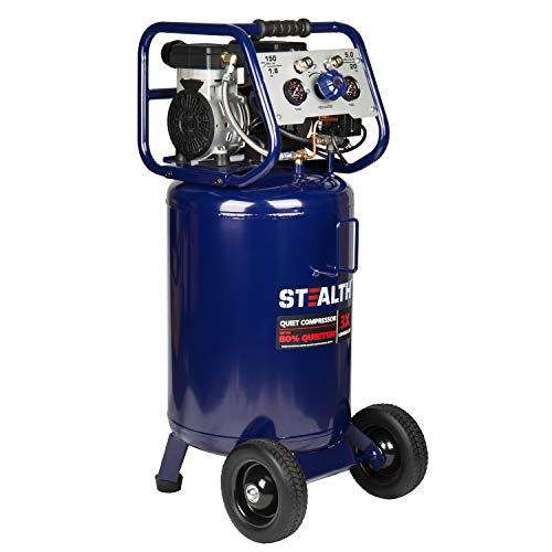 Stealth 20 Gallon Ultra Quiet Air Compressor,1.8 HP Oil-Free Peak 150 PSI 68 Decibel, 5.5 CFM @ 40 PSI 5 CFM @ 90 PSI Silent Long Life Electric Air Compressor W/Wheel for Garage - style: Vertical_VC