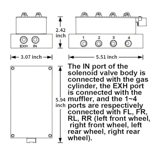 12V Air Management featuring 8-Valve Air Ride Suspension Manifold, with 16.5FT switch Wired Remote Controller and Five-Way White Display Air Pressure Gauges - color: White