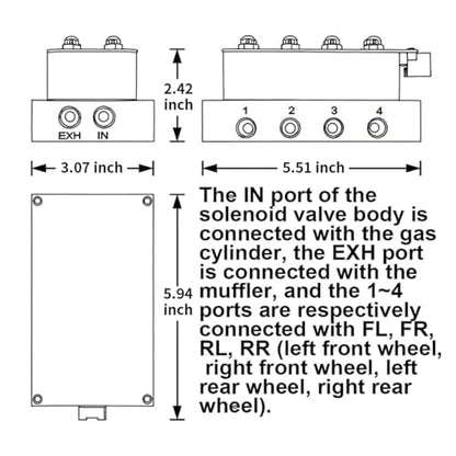 12V Air Management featuring 8-Valve Air Ride Suspension Manifold, with 16.5FT switch Wired Remote Controller and Five-Way White Display Air Pressure Gauges - color: White