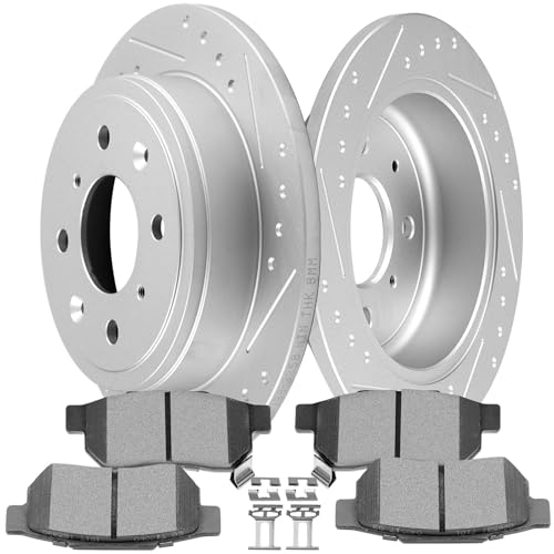 SCITOO Rear Brake Kits Drilled & Slotted Brakes Rotor Brakes Pads:D374;3258 - size: Rear 3258 + D374 [2+4PCS]