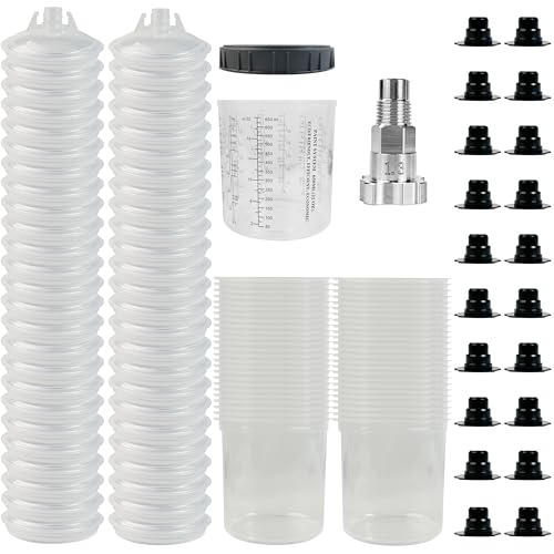 Disposable Paint Cups with Porphis Special Spray Gun Adapter Kit - 650ml/22oz - No-Clean Automotive Mixing Cups for HVLP Gravity Spray Guns - Auto Body Painting Supplies (50 Sets) - color: Dis-600ml-50pcs