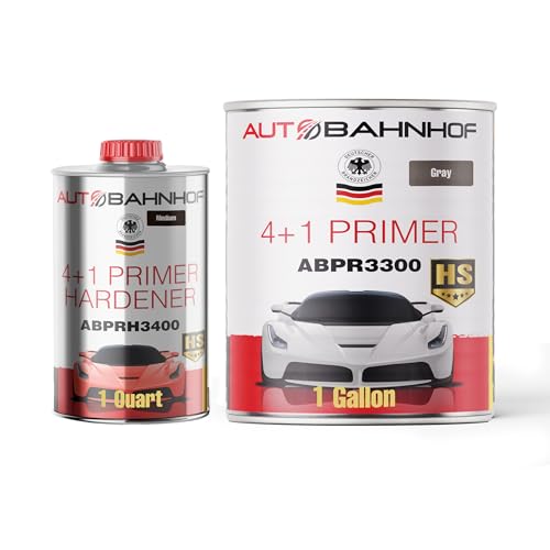 AB-PR 3300 4:1 Industrial Urethane Primer Gray & AB-PR 3400 Medium Hardener Kit – Professional Auto Refinishing System – 1 Gallon Primer + 1 Quart Hardener - color: Urethane Primer Gray & Medium Hardener (Kit)