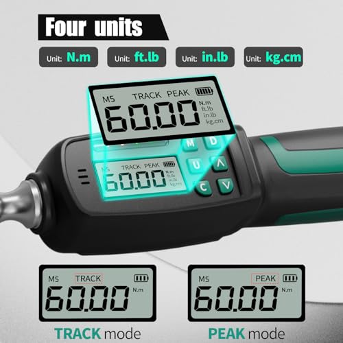 3/8" Digital Torque Wrench 1.33-44.25 ft-lb/1.8-60 Nm, ±2% Accuracy, LED & Buzzer Alerts, 4 Units, Industrial CR-V Steel, Calibration Report & Protective Case for Car, Motorcycle, Bike Repair - size: 3/8", 1.33-44.25 ft-lb (1.8-60 Nm)