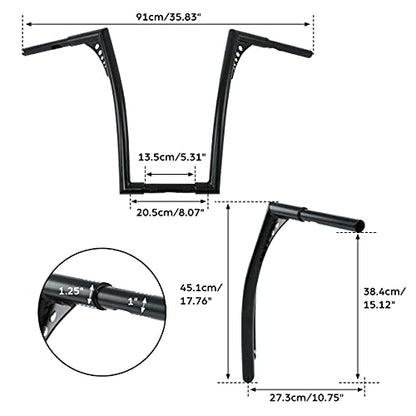 XMT-MOTO 18" Rise 1-1/4 Ape Hangers Handlebar Fit For Harley FLST FXST XL - color: Gloss Black, size: 18 INCH