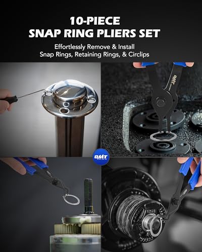 OMT Snap Ring Pliers Set, 10Pc Internal & External Circlip Tool With Hook - color: Black