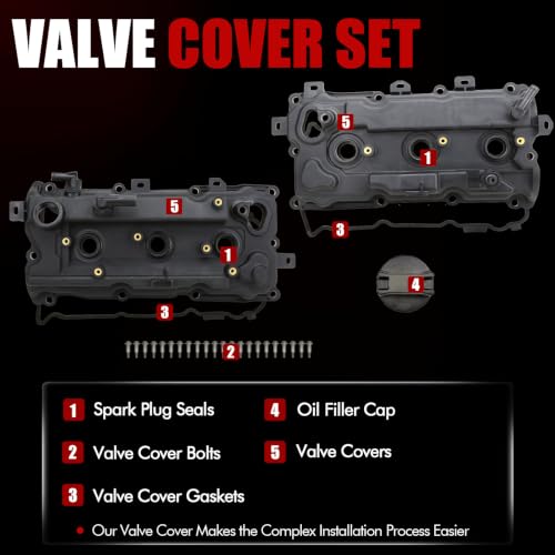MITZONE Engine Valve Cover Kit Left & Right with Gasket & Bolts Compatible with 2009-2014 Nissan Murano Quest 3.5L Replace# 13264-JP01A 13264-JP01B