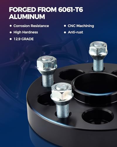 KAX 5x4.5 Hub-Centric Wheel Spacers 1 inch for Hyundai Elantra - color: Black, size: 5x4.5 -67.1mm -M12x1.5 -1" thick -2Pcs