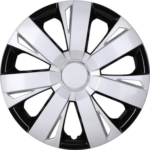 4-Pack 15 Inch Wheel Rim Cover Hubcaps, 15" Replacement - color: 5077-Silver & Black-15