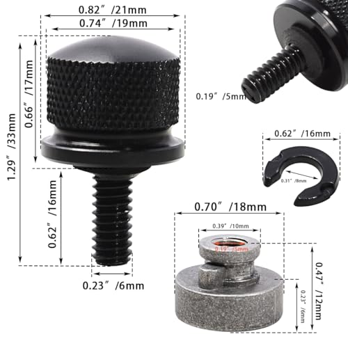 FOVPLUE 1/4″-20 Thread Seat Bolt/Screw and Nut Kit for Harley Softail - color: BLACK BOLT/NUT/WASHER