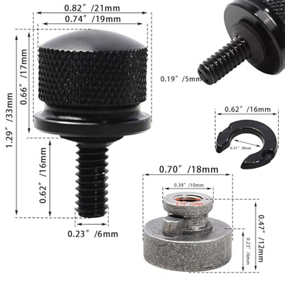 FOVPLUE 1/4″-20 Thread Seat Bolt/Screw and Nut Kit for Harley Softail - color: BLACK BOLT/NUT/WASHER