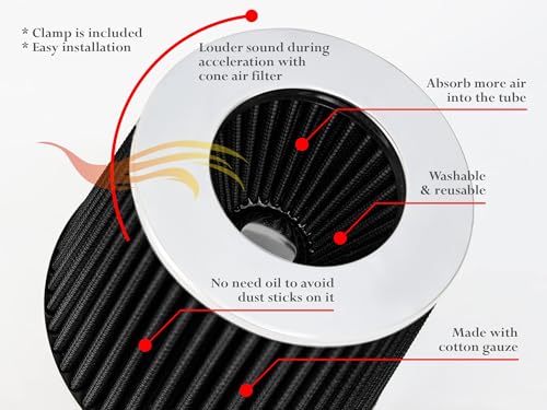 Rtunes Racing 4-Inch 102mm Truck Dry Cone Air Filter, Black, 8-Inch Tall - size: Truck 4"