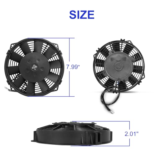 Universal 8-Inch Slim Electric Radiator Cooling Fan Kit – 12V 80W with Thermostat, Relay, Wiring Harness & Mounting Kit, Universal Fit – Black - size: 8 inch