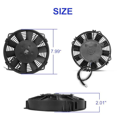Universal 8-Inch Slim Electric Radiator Cooling Fan Kit – 12V 80W with Thermostat, Relay, Wiring Harness & Mounting Kit, Universal Fit – Black - size: 8 inch