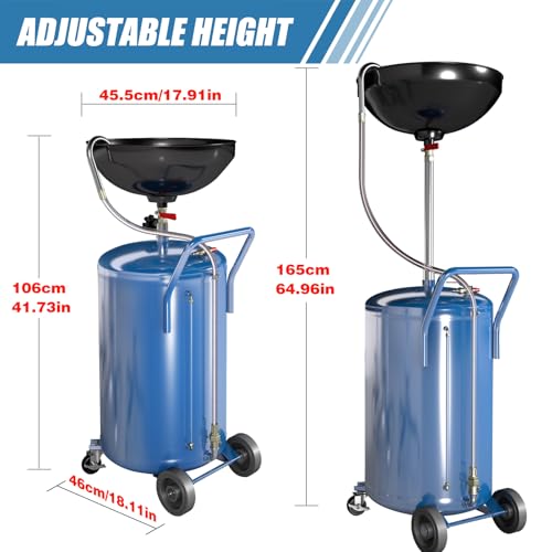 LARBANKE 20 Gallon Waste Oil Drain Tank with Wheels,Air Operated Drainer Oil Change Tank,Oil Drain Container with Adjustable Funnel Height,for Easy Oil Removal,Blue