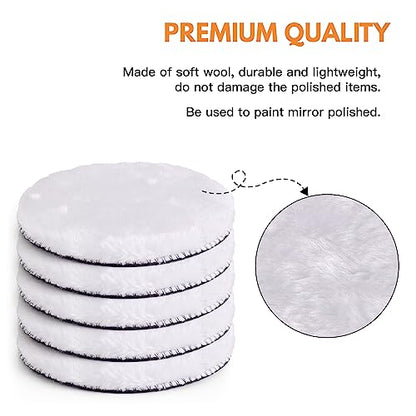 Wool Polishing Buffing Pad 7 Pcs 6 Inch Drill Buffer Wheel Attachment - size: 6Inch-7Pcs
