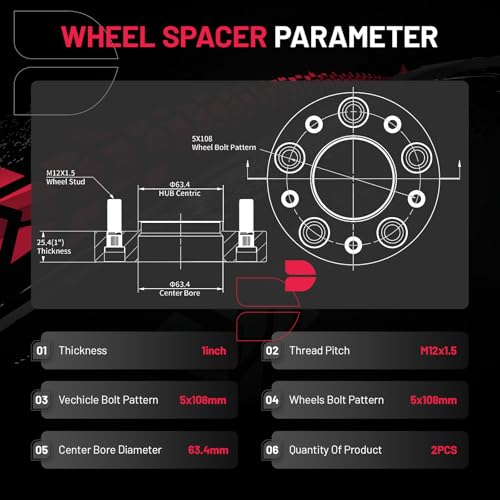 BDFHYK 5x108mm Wheel Spacers 1 Inch 5x4.25 Spacers for Ford Fusion 13-20 - size: 1 inch 5x4.25", style: Ford