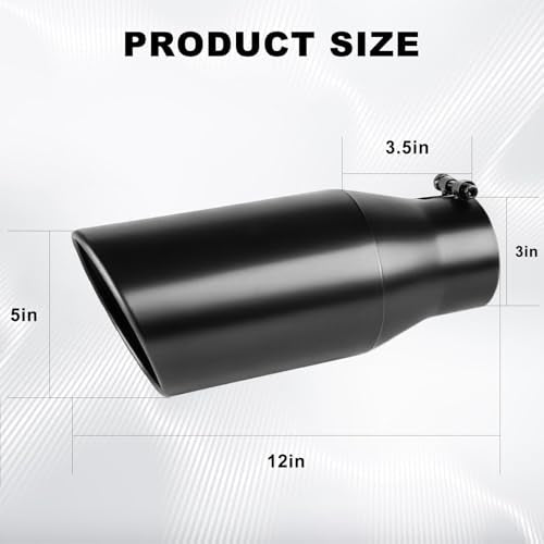 Mupera Universal 3 Inch Inlet Exhaust Tip, 5" Outlet, 12" Long - size: 3" Inlet 5" Outlet 12" Length Black