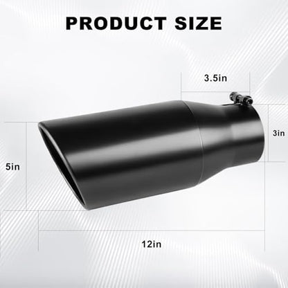 Mupera Universal 3 Inch Inlet Exhaust Tip, 5" Outlet, 12" Long - size: 3" Inlet 5" Outlet 12" Length Black