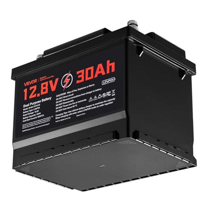 VEVOR 12V 30Ah LiFePO4 Dual Purpose Battery, 600CCA BCI Group 47 Deep Cycle & Starter Lithium Battery, Built-in Smart BMS, Automotive Start-Stop for RV, Marine, Trolling Motor, Car & Engine Starting - style: Group 47 30Ah 600CCA