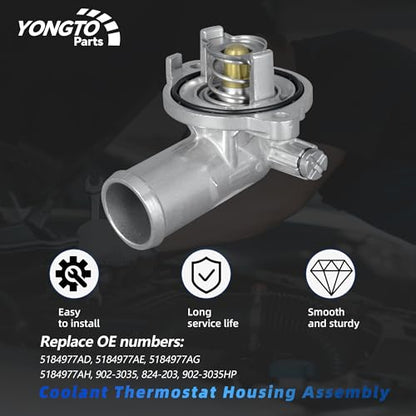 5184977AD Upgraded Aluminium Engine Coolant Thermostat Housing Assembly Compatible with Chrysler 300, Dodge Challenger Charger 2011-2023 Replace OE 902-3035 5184977AE