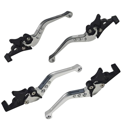 1 Pair Silver Motorcycle Brake Clutch Levers, CNC Aluminum Alloy Handle Set for Scooter Motorbike, Adjustable Replacement Parts - color: Silver