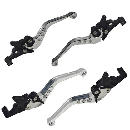 1 Pair Silver Motorcycle Brake Clutch Levers, CNC Aluminum Alloy Handle Set for Scooter Motorbike, Adjustable Replacement Parts - color: Silver