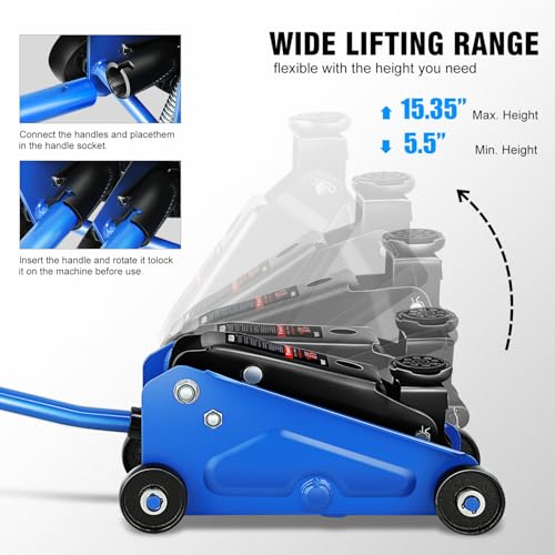 DNA Motoring Low Profile Hydraulic Trolley Service/Floor Jack, 1.5 Ton (3000 lbs) Capacity, Lifting Range 5.5"-15.35",Blue, TOOLS-00675-BL - color: Blue, style: 1.5 ton