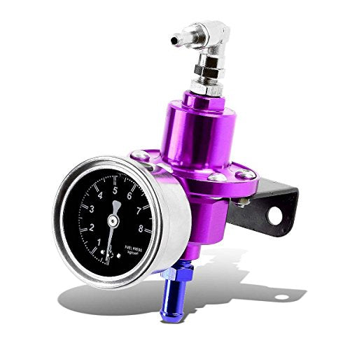 Auto Dynasty 160psi Adjustable Aluminum Fuel Pressure Regulator+Oil Filled Gauge (Purple) - color: Purple