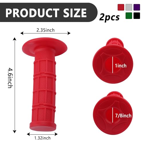 2PCS Motorcycle Grips,Anti-Slip Rubber Dirt Bike Grips with 7/8" Left & 1" Right Compatible with CRF KXF,Universal Motorcycle/Bike Handlebar Grips for Women & Men (Red) - color: Red