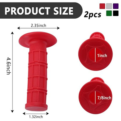 2PCS Motorcycle Grips,Anti-Slip Rubber Dirt Bike Grips with 7/8" Left & 1" Right Compatible with CRF KXF,Universal Motorcycle/Bike Handlebar Grips for Women & Men (Red) - color: Red
