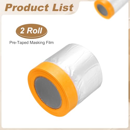 HARFINGTON 2pcs Pre-Taped Masking Film 11.8" x65ft w Plastic Sheeting,Clear - color: Clear, size: 11.8"x65ft