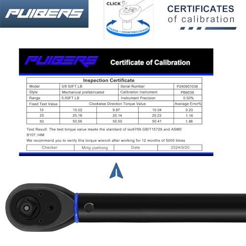 Torque Wrench 3/8 drive, 3/8 Inch Drive Click Torque Wrench Moto 5-50 FT.LB/6.8-67.8 Nm,Dual-Direction Adjustable 72 Tooth, Mechanic Wrenches Tools for Bike, Motorcycle and Car Repair - size: 3/8" 5-50 FT.LB